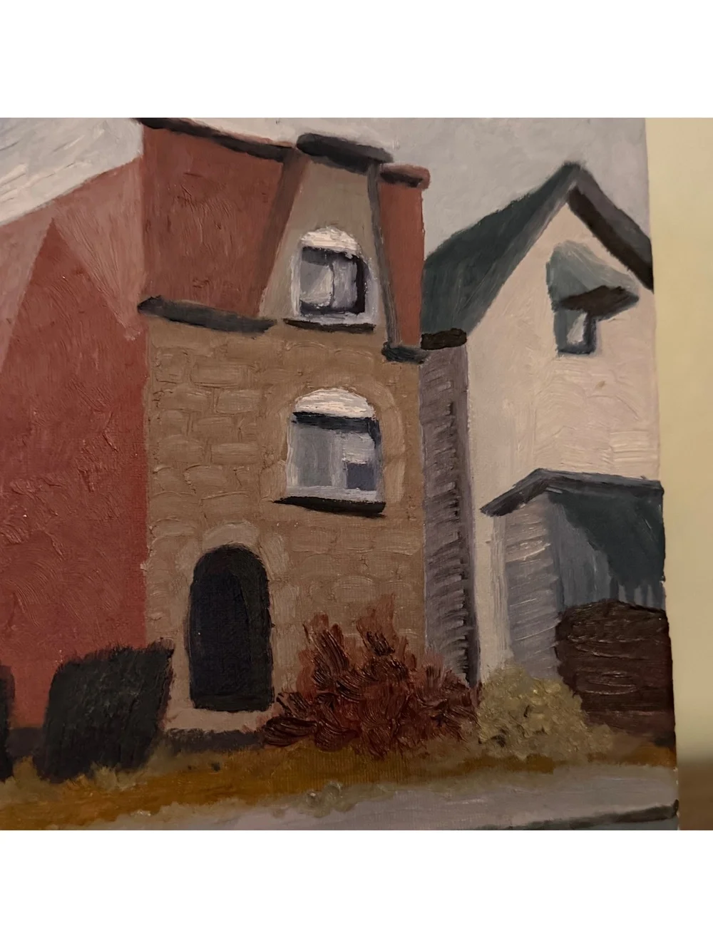 Custom Acrylic Painting houses vintage style signed